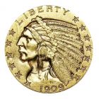 $5 Indian Head Half Eagle Gold Coin (Cleaned) 1909D